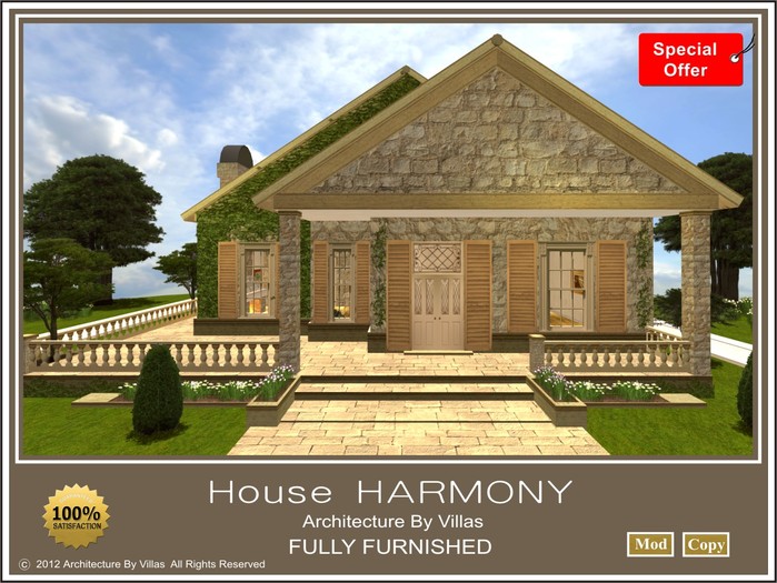 Second Life Marketplace Promo House HARMONY prefab / home Fully Furnished